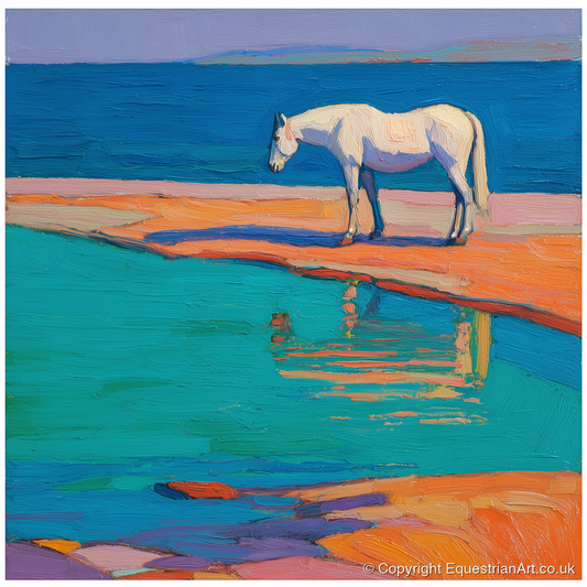 Turquoise Tide Reflections - beach horse art print and canvas by Marshall Davies A.I