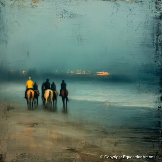 Twilight Beach Hack - horse landscape art print and canvas by Alaric Townsend A.I