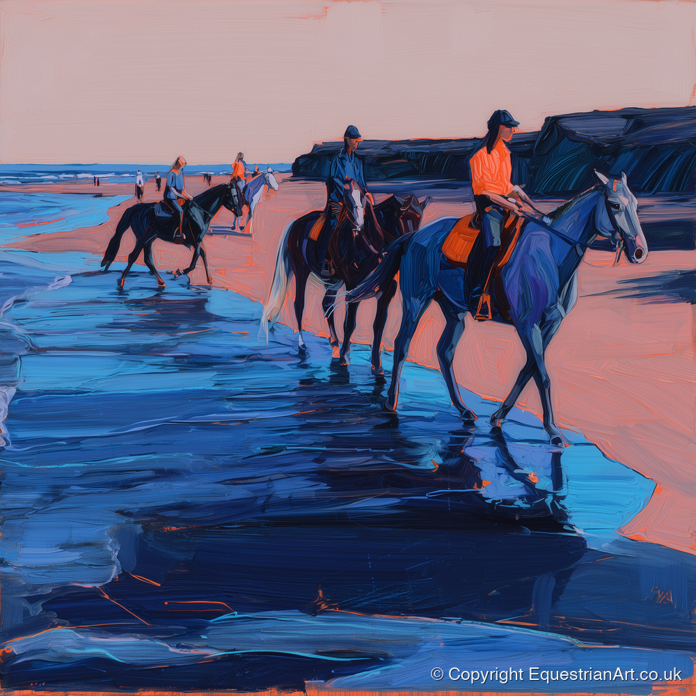 Twilight Coastal Hack - horse landscape art print and canvas by Evander Winslow A.I