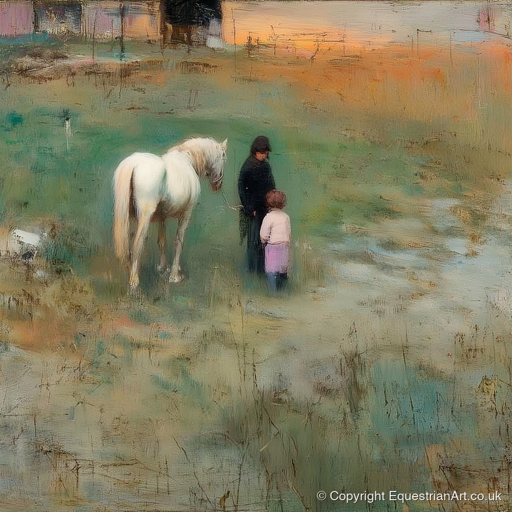 Twilight Companions - horse & rider art print and canvas by Nathaniel Reed A.I