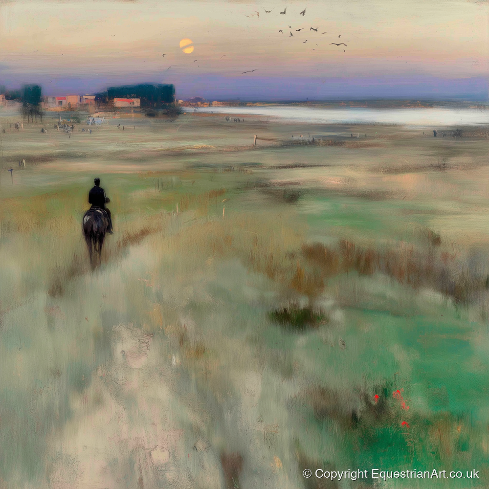 Twilight Hack - horse landscape art print and canvas by Nathaniel Reed A.I
