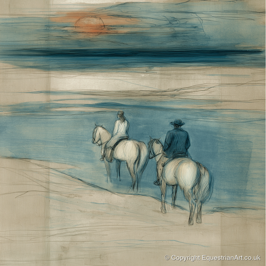 Twilight Shoreline Ride - horse landscape art print and canvas by Clara Pemberton A.I