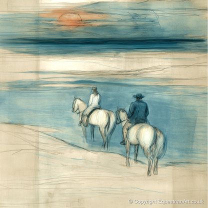 Twilight Shoreline Ride - horse landscape art print and canvas by Clara Pemberton A.I