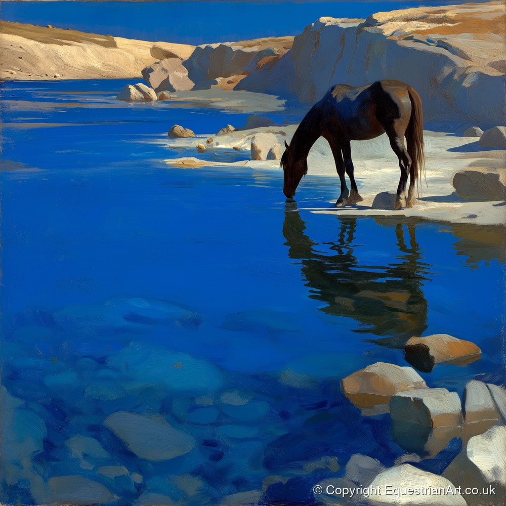 Ultramarine Oasis - horse landscape art print and canvas by Percival Kent A.I
