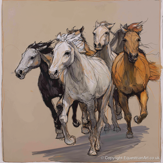Unbridled Momentum - wild horses art print and canvas by Jasper Montgomery A.I