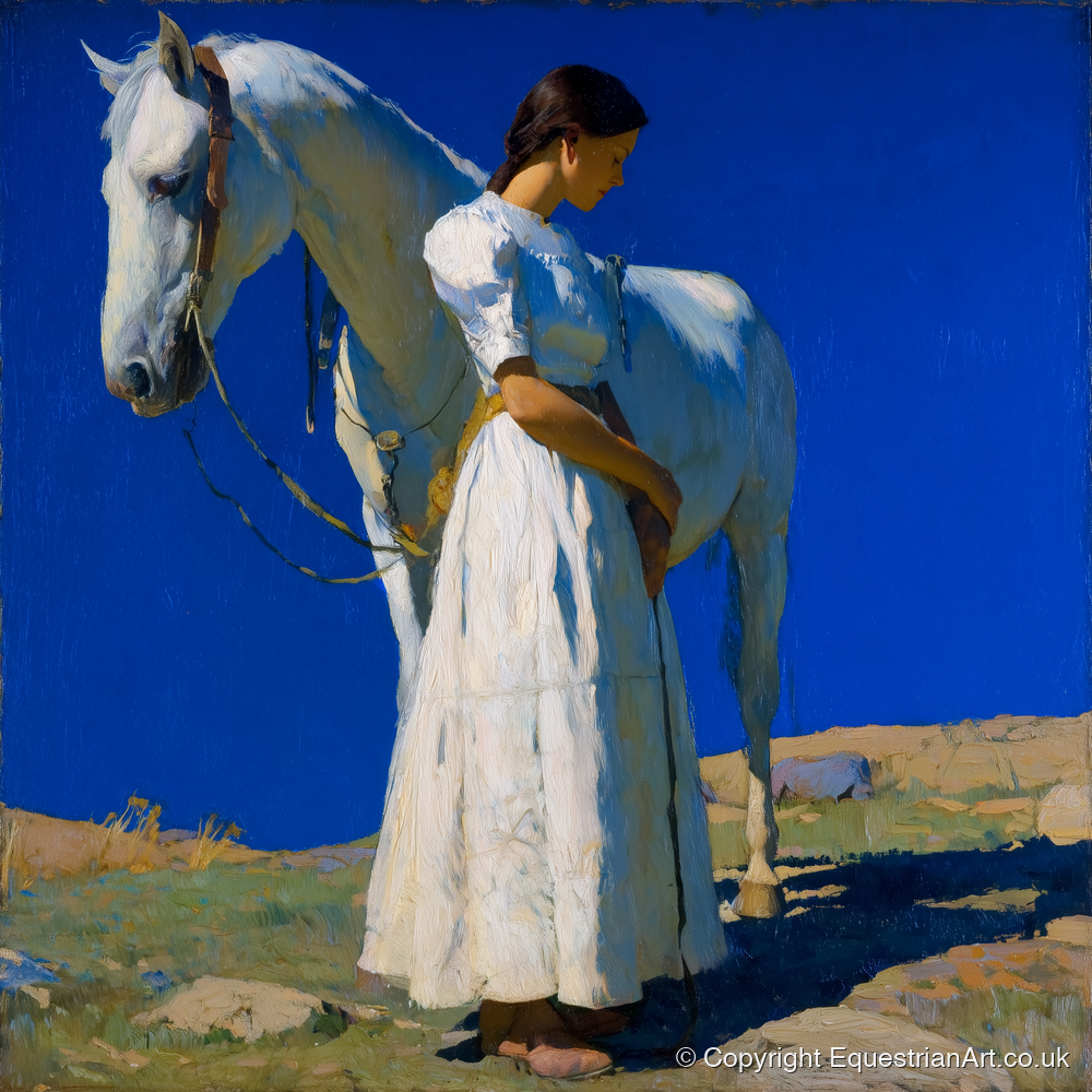 Under Azure Skies - horse & rider art print and canvas by Percival Kent A.I