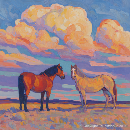 Under Painted Skies - horse landscape art print and canvas by Celia Harding A.I