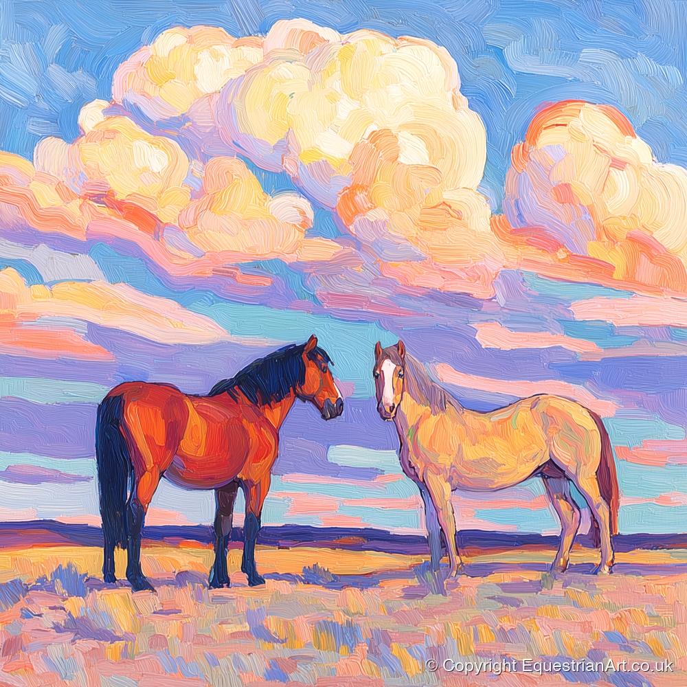 Under Painted Skies - horse landscape art print and canvas by Celia Harding A.I