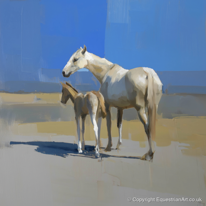 Under the Azure Sky - mare & foal art print and canvas by Elias Thorne A.I