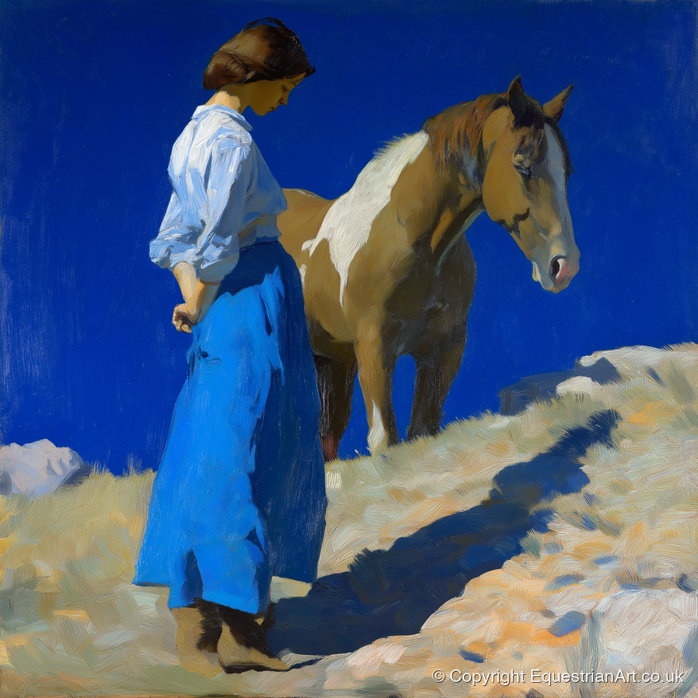 Under the Cobalt Sky - horse & rider art print and canvas by Percival Kent A.I