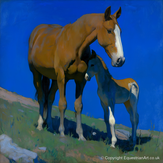 Under the Cobalt Sky - mare & foal art print and canvas by Percival Kent A.I