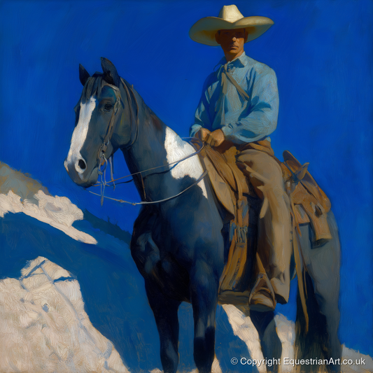 Under the Cobalt Sky - western horse art print and canvas by Percival Kent A.I