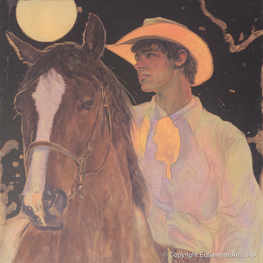 Under the Prairie Moon - western horse art print and canvas by Isobel Hawthorn A.I