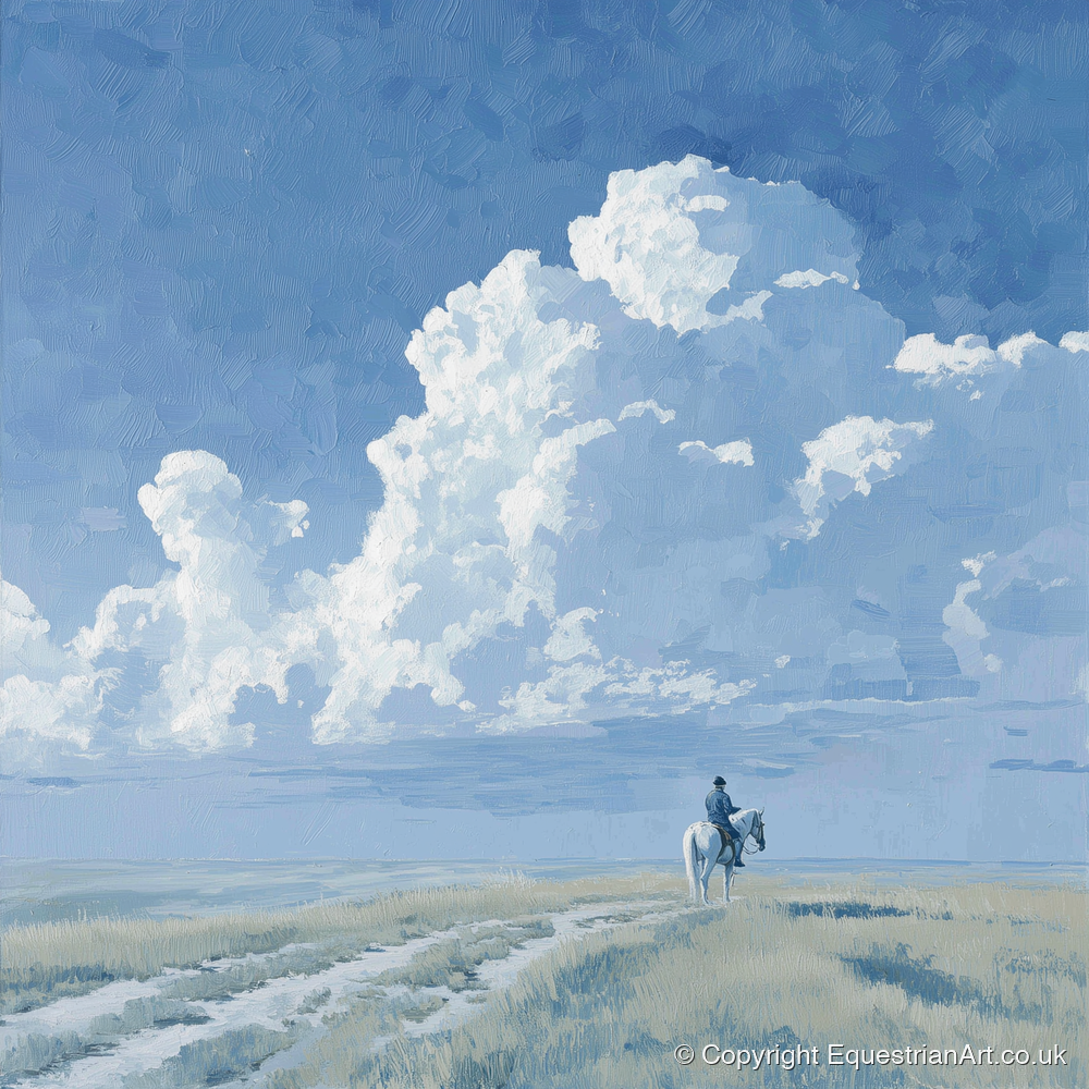 Vast Blue Horizon - horse landscape art print and canvas by Oscar Pendleton A.I