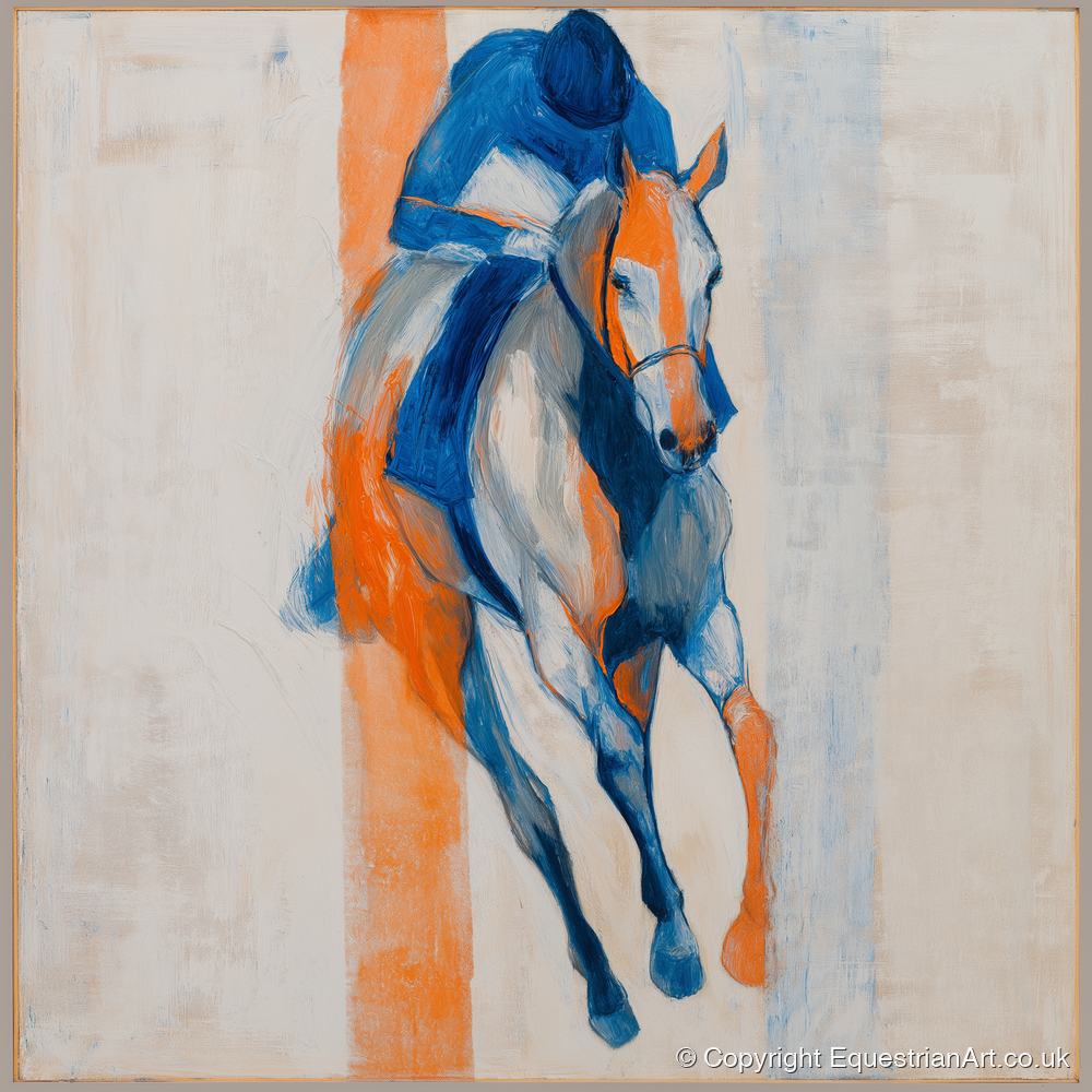 Velocity in Blue - racing horse art print and canvas by Tristan Noble A.I