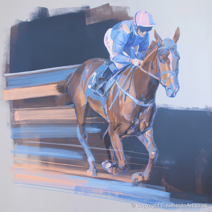 Velocity in Blue - racing horse art print and canvas by Charles Ashford A.I