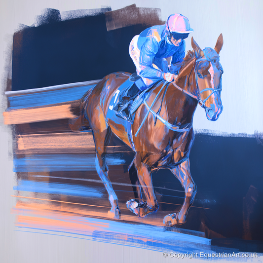 Velocity in Blue - racing horse art print and canvas by Charles Ashford A.I