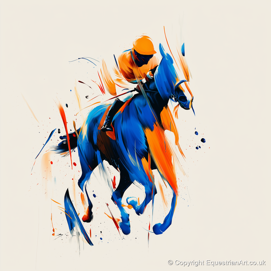 Velocity in Cobalt - racing horse art print and canvas by Winston Archer A.I