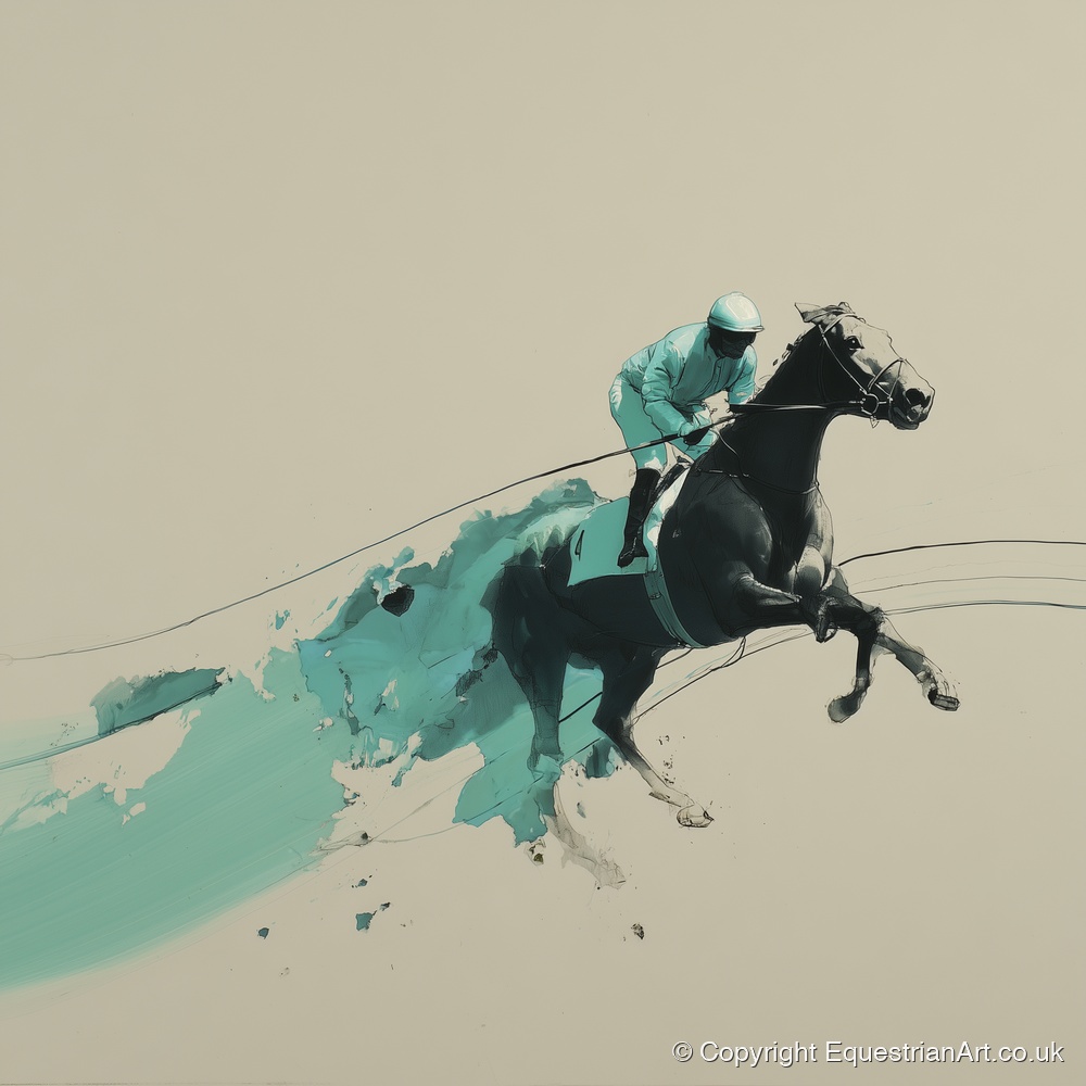 Velocity In Teal - racing horse art print and canvas by Callum Ross A.I