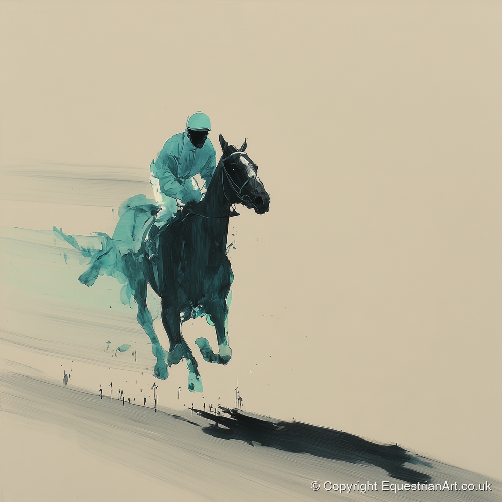 Velocity in Teal - racing horse art print and canvas by Callum Ross A.I
