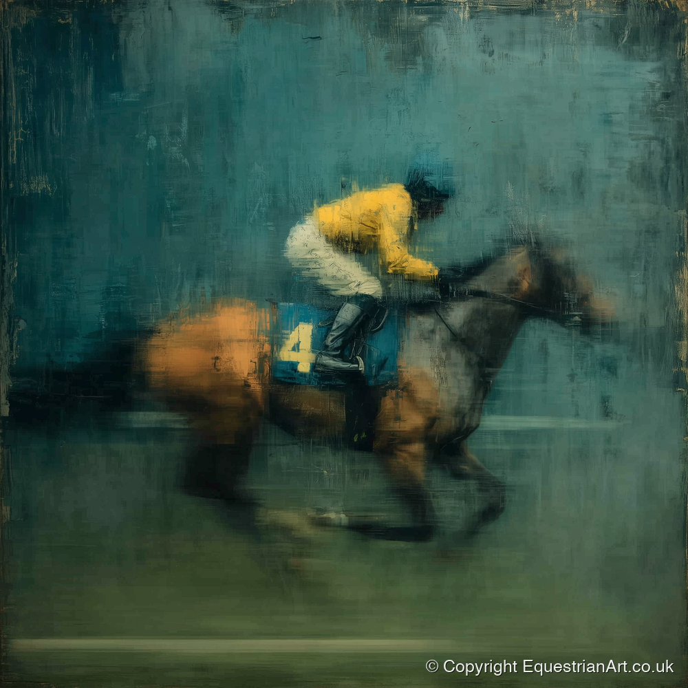 Velocity in Yellow - racing horse art print and canvas by Alaric Townsend A.I
