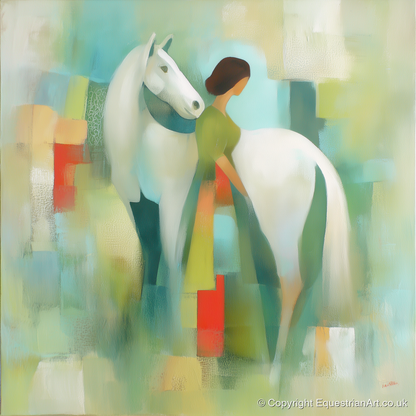 Verdant Harmony - horse & rider art print and canvas by Leon Lambert A.I