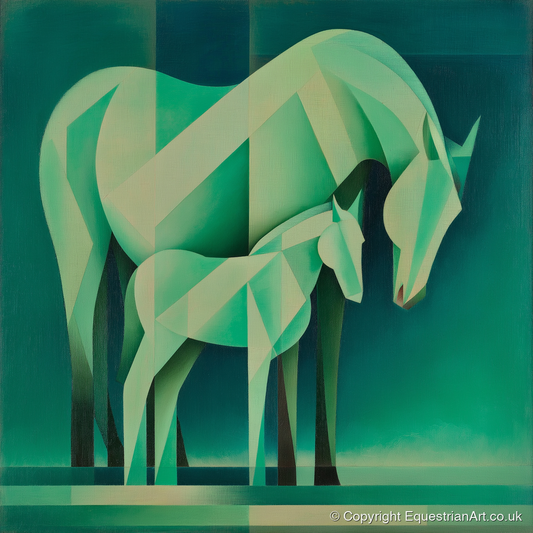 Verdant Harmony - mare & foal art print and canvas by Leopold Finch A.I