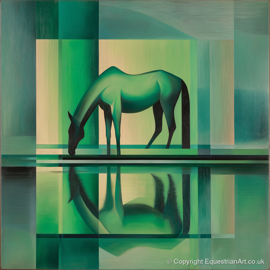 Verdant Reflection - horse portrait art print and canvas by Leopold Finch A.I