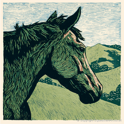 Verdant Valley Gaze - horse portrait art print and canvas by Hector Sullivan A.I