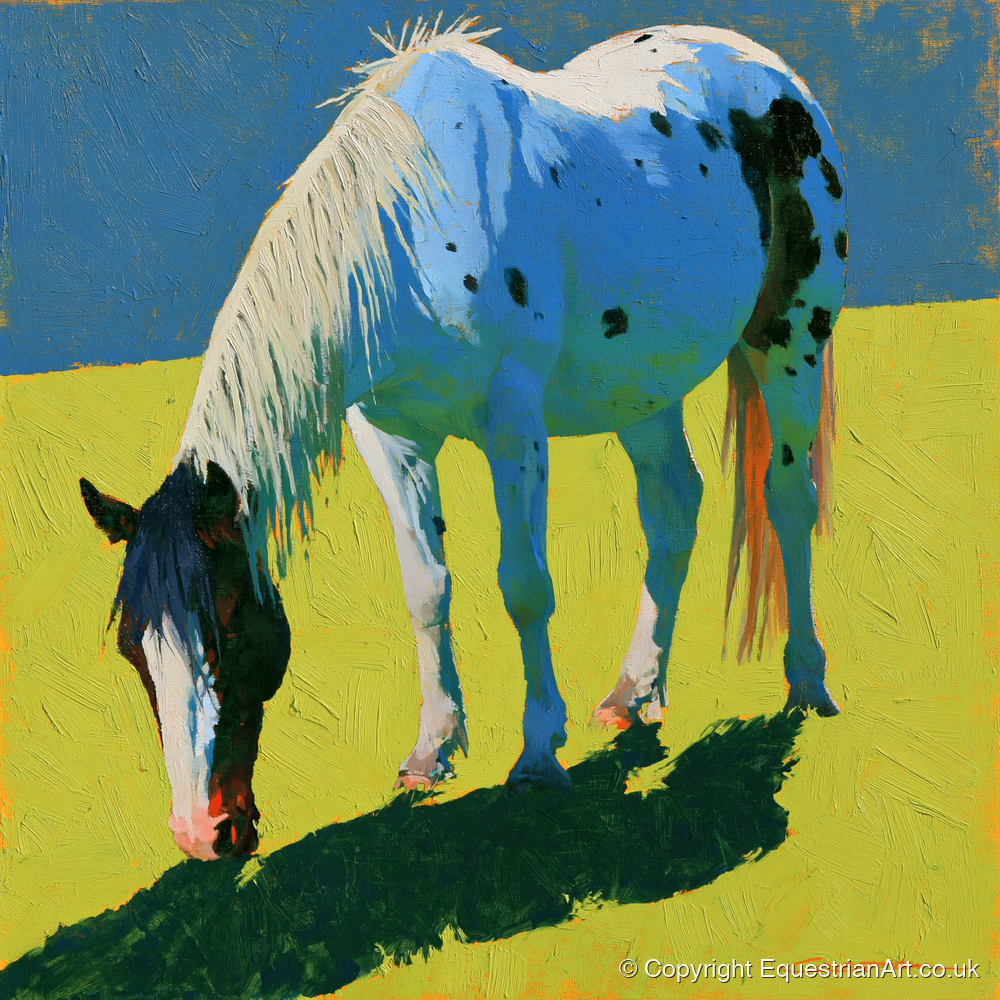Vibrant Appaloosa Horse Grazing - horse breed art print and canvas by Daphne Morley A.I