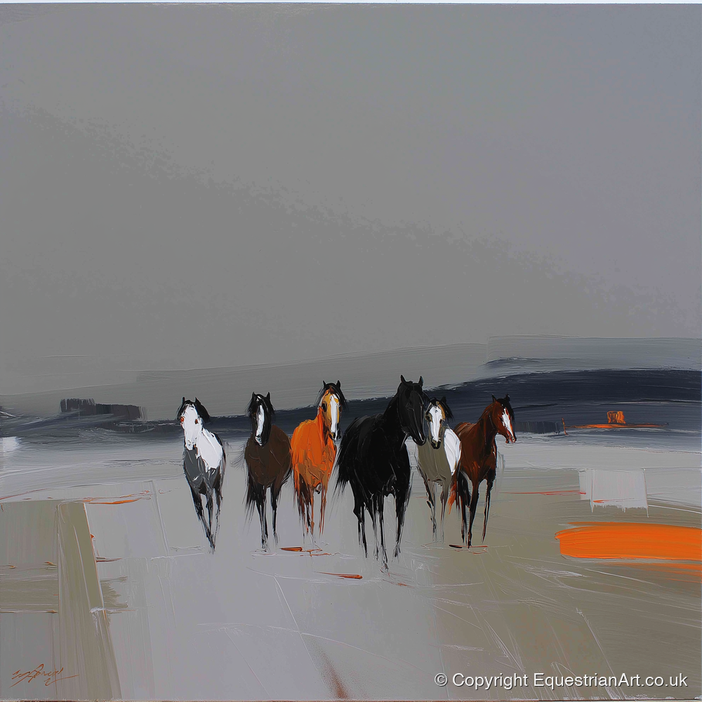 Vibrant Approach - wild horses art print and canvas by Cedric Barrett A.I