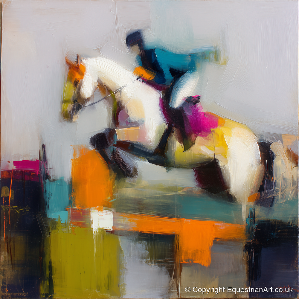 Vibrant Ascent - show jumping horse art print and canvas by Warren Yates A.I