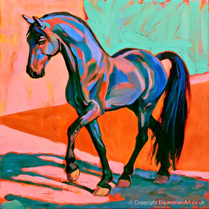 Vibrant Blue Contemporary Horse - horse breed art print and canvas by Gideon Wright A.I