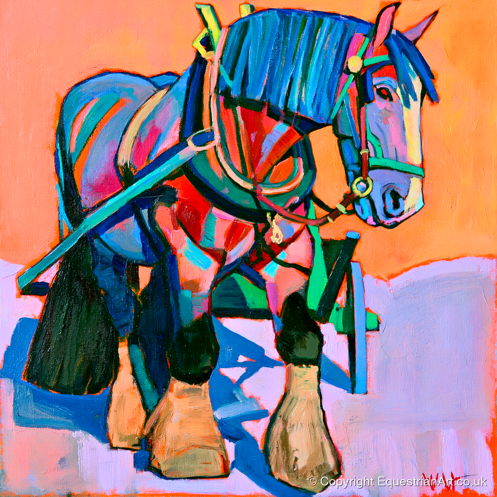Vibrant Blue Heavy Horse - horse breed art print and canvas by Gideon Wright A.I