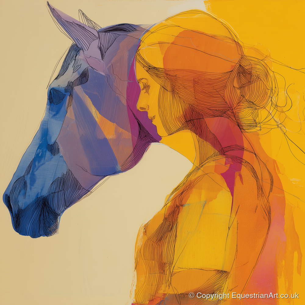 Vibrant Bond - horse & rider art print and canvas by Tobias Blake A.I