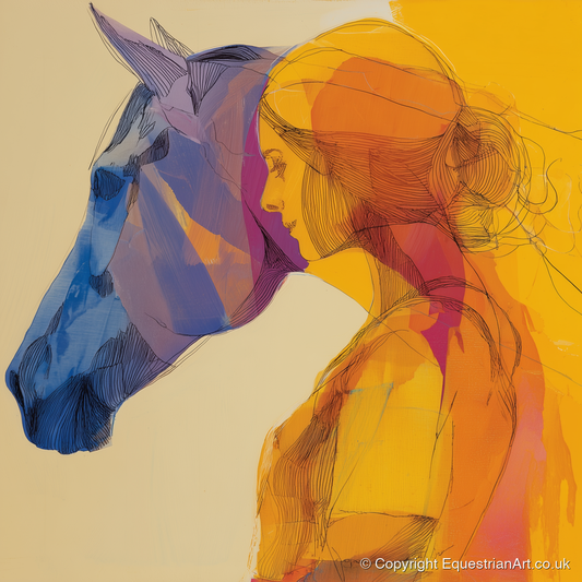 Vibrant Bond - horse & rider art print and canvas by Tobias Blake A.I