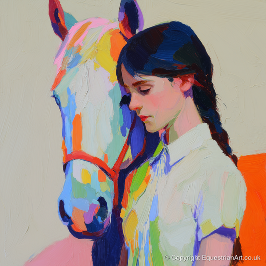 Vibrant Bond - horse & rider art print and canvas by Desmond Locke A.I