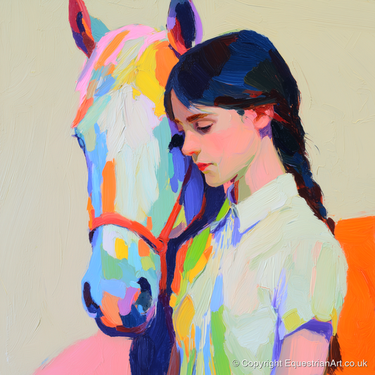Vibrant Bond - horse & rider art print and canvas by Desmond Locke A.I