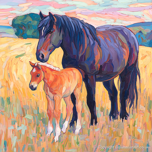 Vibrant Bond Mare and Foal - mare & foal art print and canvas by Celia Harding A.I