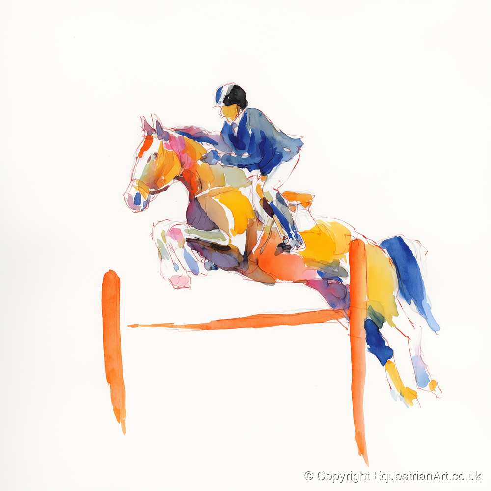 Vibrant Clear Round - show jumping horse art print and canvas by Maxwell Flynn A.I