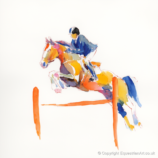 Vibrant Clear Round - show jumping horse art print and canvas by Maxwell Flynn A.I