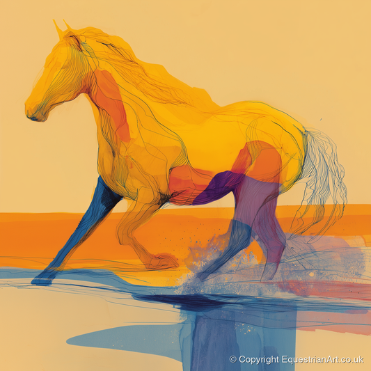 Vibrant Coastal Canter - beach horse art print and canvas by Tobias Blake A.I