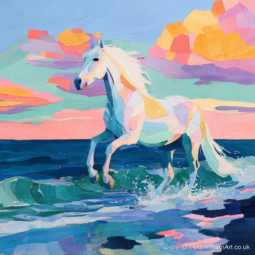Vibrant Coastal Canter - beach horse art print and canvas by Sylvia Carmichael A.I