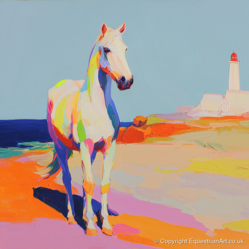 Vibrant Coastal Equine - horse landscape art print and canvas by Desmond Locke A.I