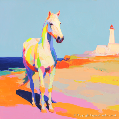 Vibrant Coastal Equine - horse landscape art print and canvas by Desmond Locke A.I
