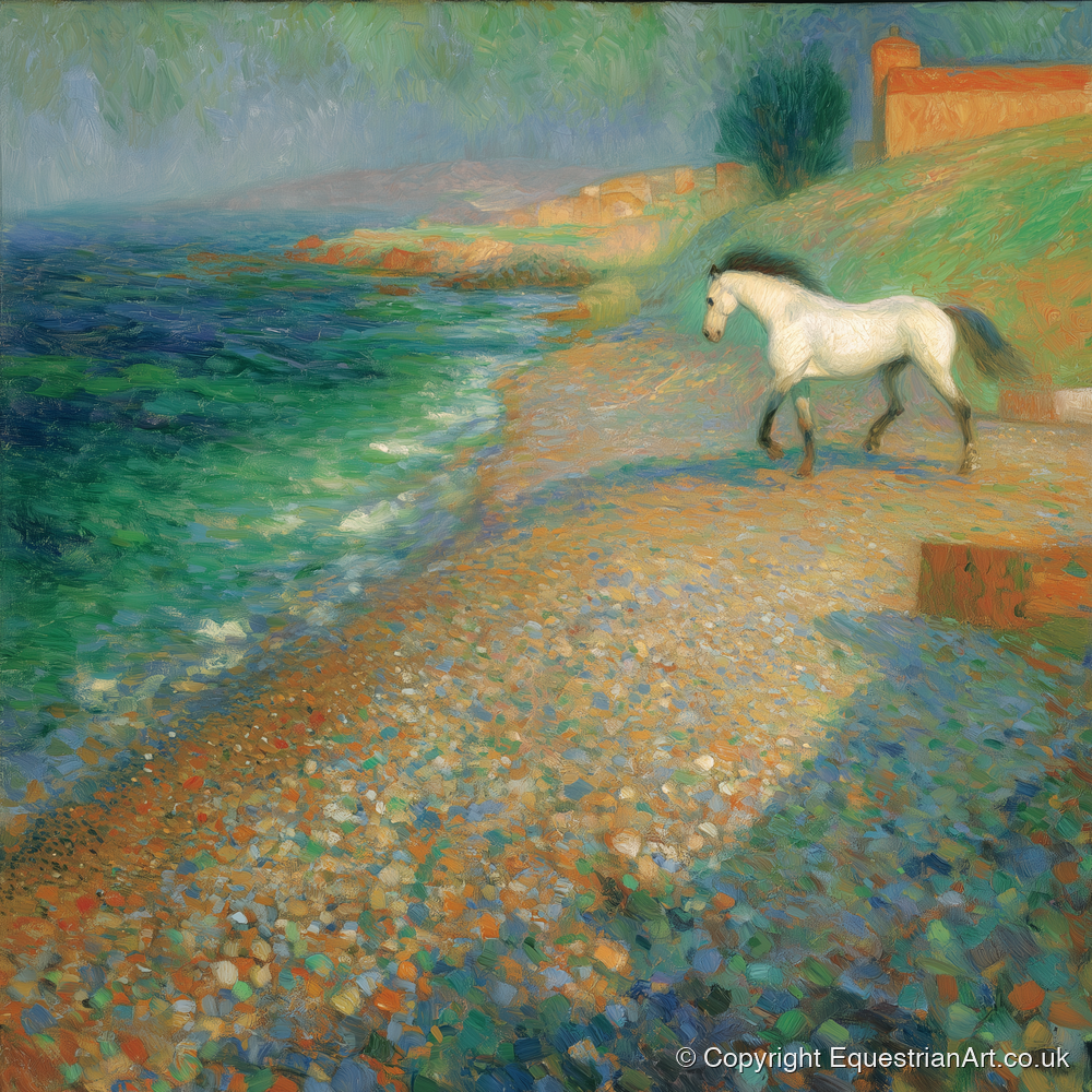 Vibrant Coastal Grey - horse landscape art print and canvas by Ambrose Keating A.I