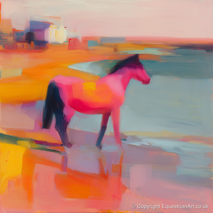 Vibrant Coastal Mirage - horse landscape art print and canvas by Rosalind Pierce A.I