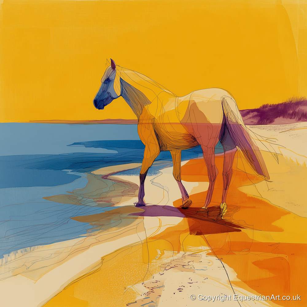 Vibrant Coastal Stride - horse landscape art print and canvas by Tobias Blake A.I