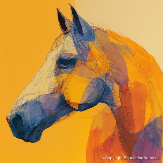 Vibrant Cobalt Contour - horse portrait art print and canvas by Tobias Blake A.I