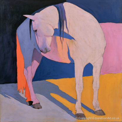 Vibrant Colour Block White Horse - horse breed art print and canvas by Helena Ashby A.I